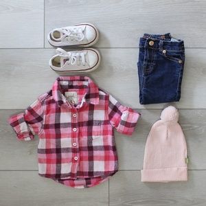 peek Pink Plaid Button Down - 3-6 M